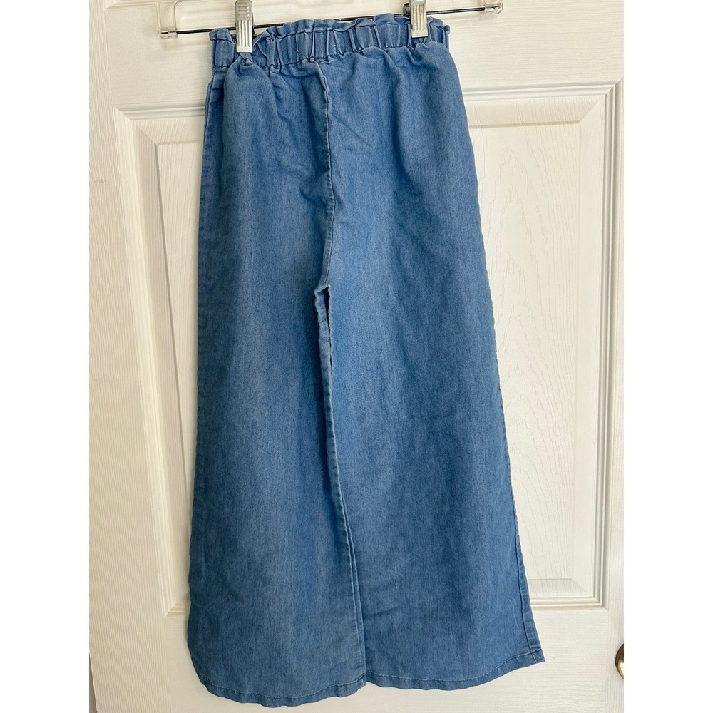 Btween Girls Medium‎ Wash Blue Wide Leg Denim Pants Elastic
